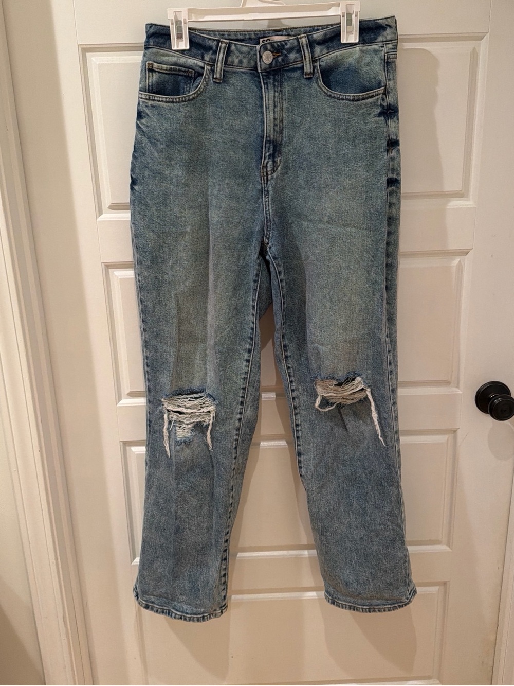 SO Distressed Straight-Leg Jeans in Light Blue